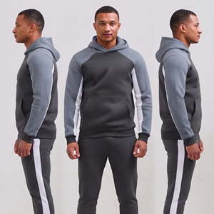 Sudadera con Capucha Color Block Gris para Hombre, Manga Larga, Conjunto Deportivo Informal - Product Image 3