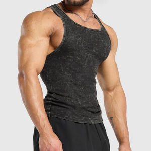 <b>Men's</b> <b>Black</b> Knitted Solid Color O-Neck Tank Top Breathable Vintage Eco-Friendly Acid Wash Ribbed Beading Casual Style for <b>Men</b> - Product Image 4