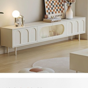 Modern Luxury White <b>TV</b> Stand with Solid Wood Cabinet and Fluted Glass Center for Living Room Bedroom Apartment Hotel - Product Image 2