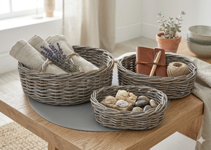 Handmade Natural <b>Wicker</b> Storage <b>Basket</b> Set Eco Friendly Rattan Fruit Tray Desktop Organizer Decorative Oval Bread <b>Basket</b> Set - Product Image 3