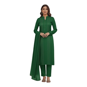 Salwar Kameez de Algodón Verde para Mujer, Estilo Tradicional, Largo hasta el Tobillo, Ropa Casual Lista para Usar, Conjunto de 3 Piezas, Estilo India Pakistán - Product Image 1
