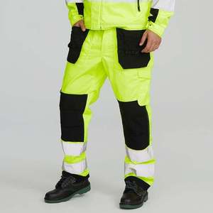 Men's Blue Reflective Polyester <b>Work</b> <b>Pants</b> <b>Black</b> Reinforced Knees Pockets Needle Detection High Visibility Safety CE Certified - Product Image 5