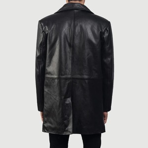 Manteau long en cuir noir pour homme RELEVO INDUSTRIES, col rabattu, simple boutonnage, coupe-vent décontracté, vêtement d'automne pour homme - Product Image 2