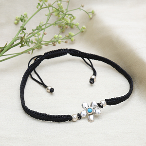 Bracelet fin bohème vintage en cordon noir naturel avec perle turquoise, réglable, unisexe, idéal pour le quotidien, vente en gros - Product Image 2