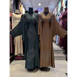 Abaya de haute qualité, modeste, style Dubaï, ornée de perles et de paillettes, à manches longues, traditionnelle musulmane, faite à la main, pour mariage, respirante, col en V pour femme - Product Image 5