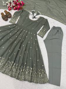 Venta caliente nuevo diseñador de moda Anarkali vestido para mujer de manga larga hermosa Georgette indio paquistaní fiestas Diwali - Product Image 4