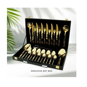 High Quality 24 Piece Golden Cutlery <b>Set</b> Food Grade 18/0 Stainless Steel Flatware Gold <b>Spoon</b> <b>Fork</b> Knife <b>Set</b> with Wooden Gift Box - Product Image 2