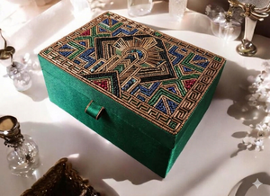 <b>White</b> and gold Embroidered beaded Wood <b>Box</b> Handmade Storage with Beaded Lid Export Quality for <b>Gifting</b> - Product Image 6
