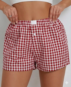 Shorts de bain pour femmes, rouge et blanc, taille haute, fermeture élastique, coupe sportive, séchage rapide, respirant, tissu Oxford en coton - Product Image 1