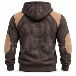 ชุดเสื้อฮู้ดดี้และกางเกงขายาวสีน้ำตาลสำหรับผู้ชาย แขนยาว สีพื้น มีเชือกผูกเอว สไตล์ลำลอง ใส่ได้ในฤดูใบไม้ร่วง ดีไซน์แบบต่อผ้า ทรงปกติ - Product Image 3