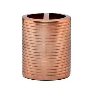 Copper Finish Cylindrical <b>Holder</b> With Ribbed Texture Modern Metallic Organizer For Pens <b>Toothbrushes</b> Accessories Bathroom Or Off - Product Image 1