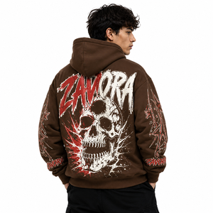 <b>Top</b> Quality Brown <b>Skull</b> Graphic Men Hoodies Custom Print Full Zip Oversized Cotton Fleece Streetwear Factory Direct Manufacturer - Product Image 3