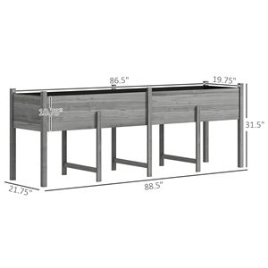 Ampio Letto da Giardino Rialzato in Legno Grigio 2,24m x 0,54m x 0,80m con Fori di Drenaggio e Rivestimento Interno - Product Image 3