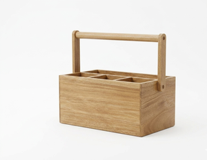 Handcrafted Wooden Cutlery <b>Caddy</b> with Handle Tabletop Spoon Fork and Napkin Organizer for Restaurant - Product Image 1