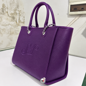 กระเป๋าโท้ทสีม่วงนิวยอร์กคุณภาพสูง โลโก้สั่งทำพิเศษ ตัวอักษรนูน ดีไซน์หรูหรา เปิดด้านบน สำหรับผู้หญิง ใช้ได้ทุกวัน จุของได้เยอะ - Product Image 4