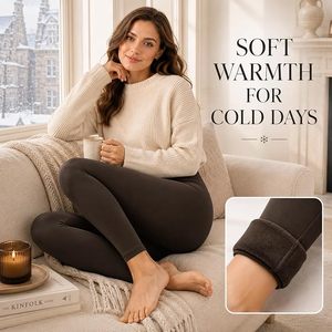 Leggings noirs taille haute pour femmes, coupe ajustée, tricotés en coton et élasthanne, couleur unie, respirants, longueur intégrale, pour l'hiver et le quotidien - Product Image 4