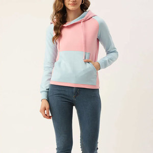 <b>Women's</b> Color Blocked Hooded <b>Sweatshirt</b> Long Sleeve Cotton Knitted Pullover With Pockets Spring Wear - Product Image 1