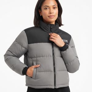 Chaqueta Acolchada de Invierno para Mujer con Cremallera Completa, Estampado Personalizado, Bloques de Color, Relleno de Poliéster, Cálida, Ajuste Regular - Product Image 3