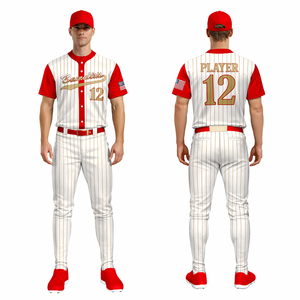 Uniforme de baseball à rayures rouges et blanches pour hommes, ensemble maillot et pantalon à boutons, respirant, séchage rapide, vêtements de sport d'équipe avec nom et numéro - Product Image 1
