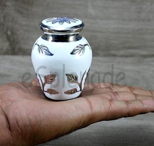 Porcelain Pet Urn Teardrop Shape Classical Design Airtight Small Animals Memorial <b>Vase</b> White with Leaf Pattern - Product Image 2