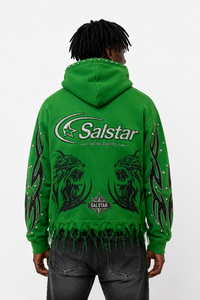 Sweat-shirt à capuche personnalisé vert vieilli avec strass pour homme, style streetwear, logo personnalisé, impression graphique et manches ornées - Product Image 4
