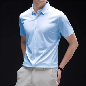 Nouvelle chemise décontractée pour homme à manches courtes, couleur unie, infroissable, confortable, polyvalente pour toutes les saisons - Product Image 4