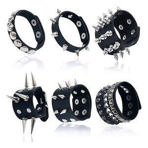 Wholesale Multi-Style Black Stainless Steel Unisex <b>Bracelet</b> Pack New Trendy Customized Studded Wristband <b>Set</b> Adjustable Snap - Product Image 1