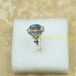 Natural Labradorite Oval Gemstone <b>Ring</b> 925 Sterling <b>Silver</b> Handmade Vintage Filigree Boho Statement Jewelry Gift for Women <b>Men</b> - Product Image 4