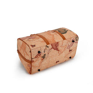Bolsa de Viaje de Lona con Estampado de Mapa Mundial Vintage, Asas de Cuero Marrón, Diseño Portátil y Moderno - Product Image 5