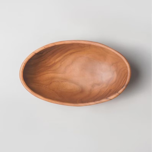 Bol de service ovale classique en teck sculpté à la main, écologique – Centre de table pour salades ou fruits - Product Image 3