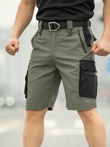 Shorts cargo noirs pour hommes, taille mi-haute, séchage rapide, en tissu Oxford, style workwear avec plusieurs poches et braguette zippée - Product Image 3