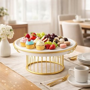 Base para Pastel de Metal Premium con Bandeja Blanca y Base con Acabado Dorado, Elegante Soporte para Postres, Pasteles, Cupcakes, Repostería y Frutas - Product Image 1