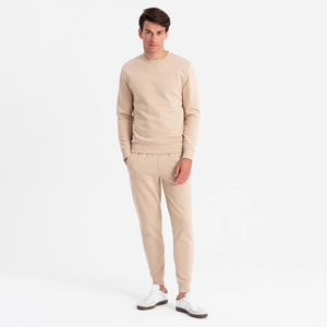 High Quality Custom Logo Mens Tracksuit Blank Plain Beige Crewneck Sweatshirt and Jogger <b>Set</b> OEM Sweat Suit Wholesale - Product Image 3