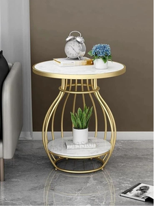 Bedside Sofa Corner <b>Table</b> with <b>Storage</b> Shelf Modern Coffee <b>Table</b> for Living Room Bedroom Apartment Metal Frame with Wooden Top - Product Image 2