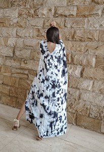 Boho Chic <b>Tie</b> Dye Kaftan Dress for Women Floor-Length Maxi Front <b>Back</b> Printex Handmade India Washable Kimono Sleeves Plain Dyed - Product Image 5