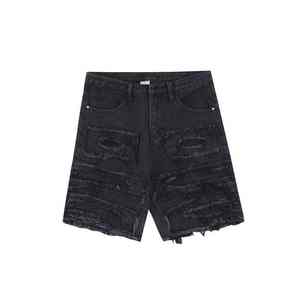Shorts de mezclilla para hombre al por mayor, de alta calidad, transpirables, estilo urbano, con efecto lavado, desgastado y deshilachado, de corte holgado y cintura alta. - Product Image 3