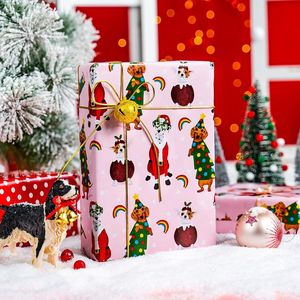 Rotolo di Carta da Regalo Natalizia con Cani Rosa, Decorazioni Natalizie con Cani Carini, Carta da Regalo Reversibile a Pois Rossi e Arcobaleno - Product Image 2
