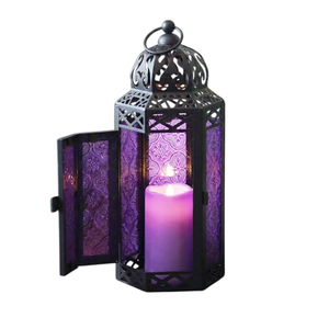 Lanterne à bougie noire de grande qualité, lanterne suspendue vintage en métal pour centre de table, porte-bougie avec verre, décoration de mariage - Product Image 2