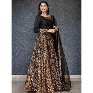 Designer Belle Black Sequin Velvet Lehenga Choli avec Dupatta Autres Accessoires Ethniques - Product Image 3
