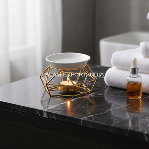 Top Selling Iron Stand Aroma Diffuser <b>Oil</b> <b>Burner</b> Ceramic <b>Oil</b> Bowl Round Shape Gold Finished Tabletop Decorative Incense <b>Burner</b> - Product Image 5
