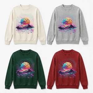 Sweat-shirt vintage délavé avec motif Cyber Glitch, en coton épais, col rond, style rétro futuriste streetwear - Product Image 6