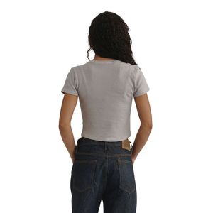 Camiseta Corta para Mujer en Color Gris Nube, Algodón Suave, Corte Ajustado, Manga Corta, Estilo Casual, Básica - Product Image 2