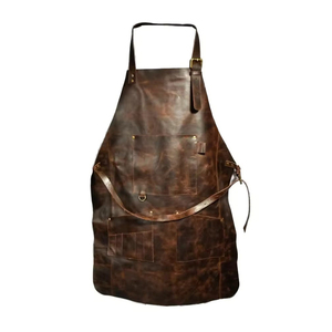 Delantal de Trabajo Personalizado de Cuero Negro Resistente al Aceite para Mujer con Bolsillos, Detección de Agujas, Correa de Fusión Sin Costuras - Blacksmith - Product Image 1