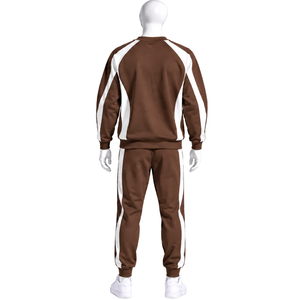 Ensemble de survêtement unisexe marron chocolat avec sweat-shirt à col rond et pantalon de jogging, rayures contrastées, tenue décontractée pour le sport et l'entraînement - Product Image 2