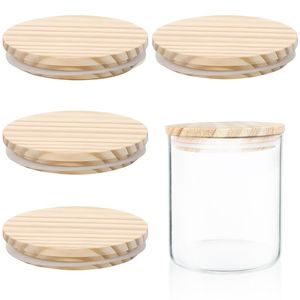 Pot de conservation alimentaire cylindrique en verre transparent de style bohème, écologique, compatible micro-ondes, avec couvercle en bois, hermétique, pour épices et aliments - Product Image 1