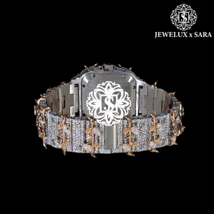 Montre de luxe en acier inoxydable avec diamants Mossinate pour hommes et femmes, design intemporel avec accents de cristaux étincelants - Product Image 3