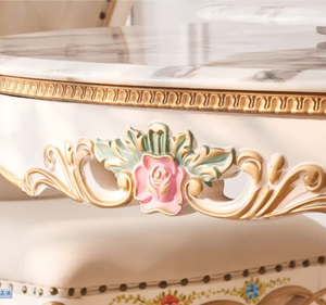 ชุดโต๊ะรับประทานอาหารทรงกลมไม้สักแท้สุดหรู ดีไซน์ฝรั่งเศส เฟอร์นิเจอร์สำหรับรับประทานอาหาร เหมาะสำหรับโรงแรม อพาร์ตเมนต์ ผลิตในอินโดนีเซีย - Product Image 5