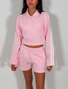Custom Logo Women's French Terry Tracksuit Y2K Cropped <b>Zip</b> <b>Up</b> Sweatshirt & Shorts 2 Piece Lounge Set Streetwear Outfit OEM Made - Product Image 4