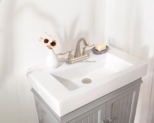 Meuble-lavabo de salle de bain en bois massif et contreplaqué, style ferme, à poser au sol, largeur 24 pouces, tiroirs à fermeture douce, durable - Product Image 4