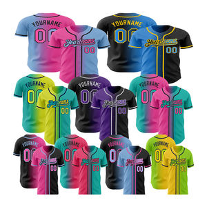 Maillots de baseball personnalisés en polyester de haute qualité, rouge et noir, rose-bleu clair, authentiques, dégradés, tendance - Product Image 1